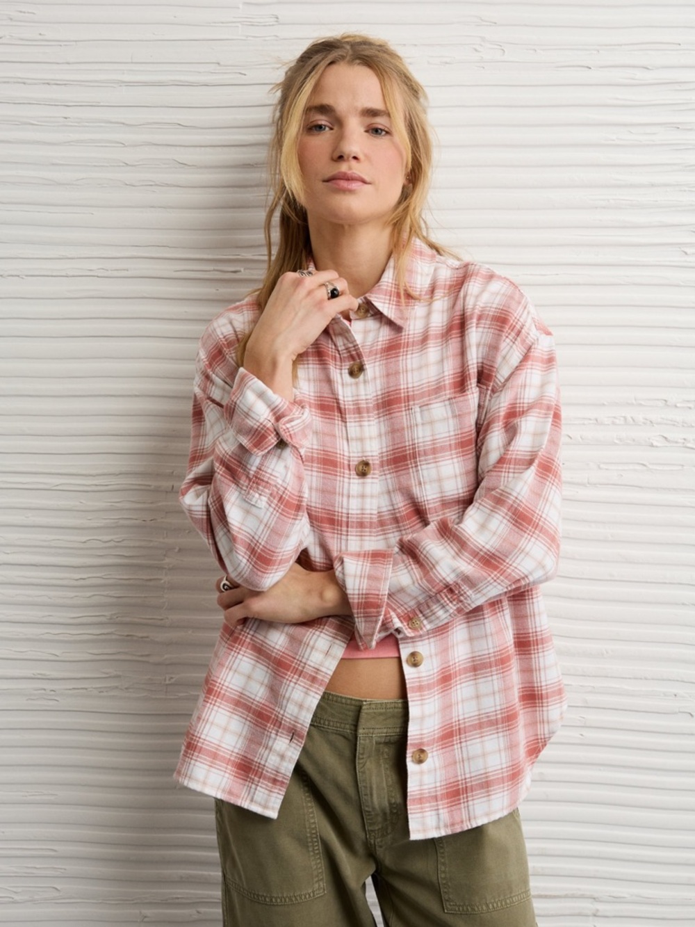 NWT AEO Plaid Button Up